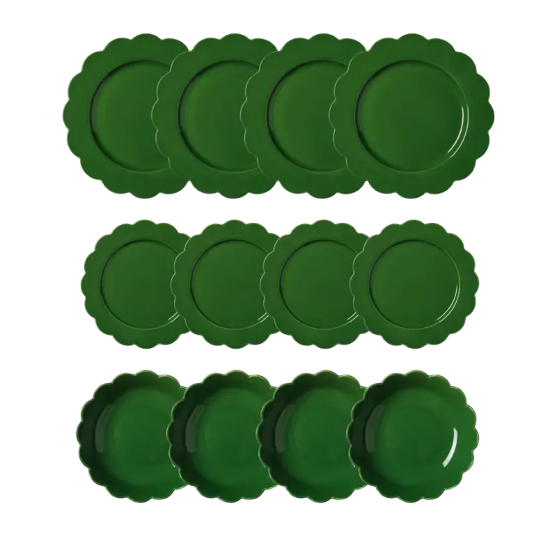 Green Scallop Dining Set - 12 Pieces - PRE ORDER for delivery from end August