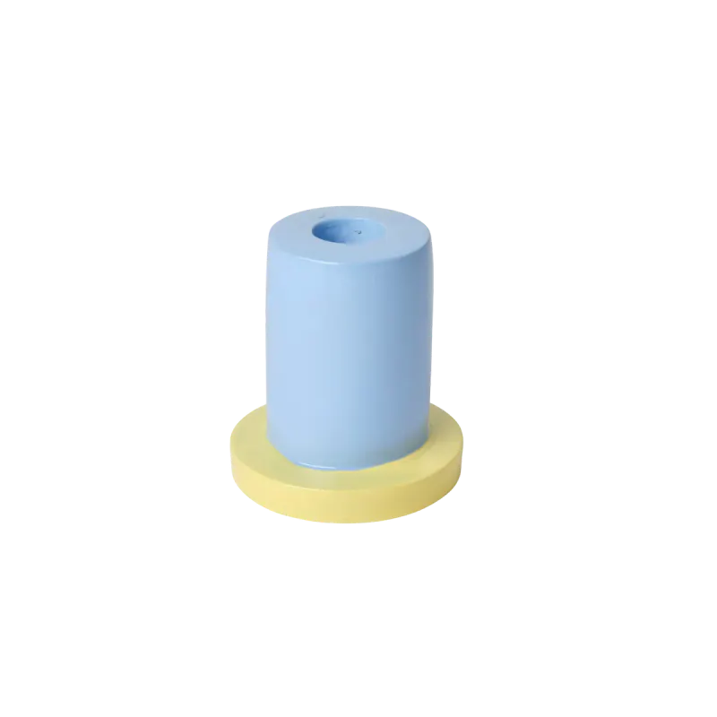 Tall Pale Blue and Yellow Taper Candle Holder