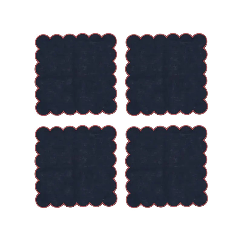 Navy  Scalloped Napkin - Set of 4