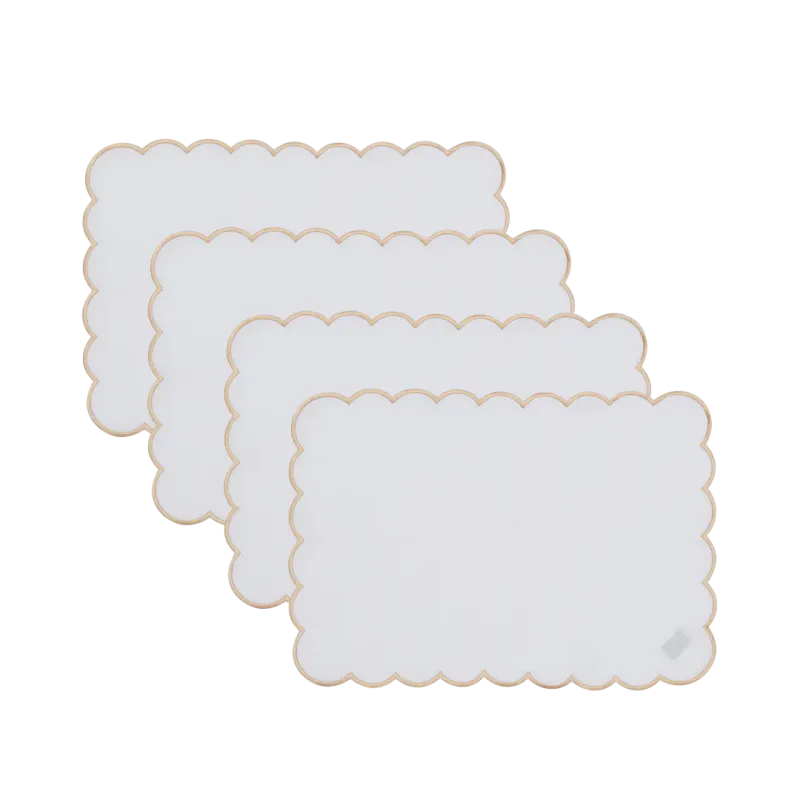 White & Beige Scalloped Placemat Set of 4