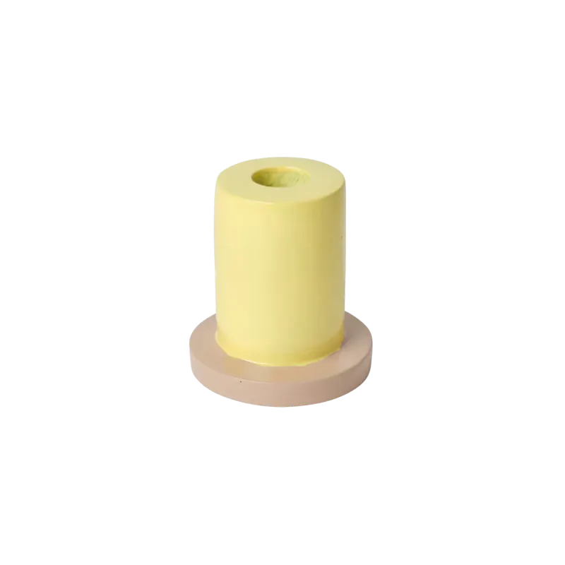 Tall Yellow and Beige Taper Candle Holder