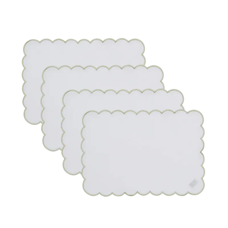 White & Sage Scalloped Placemat Set of 4