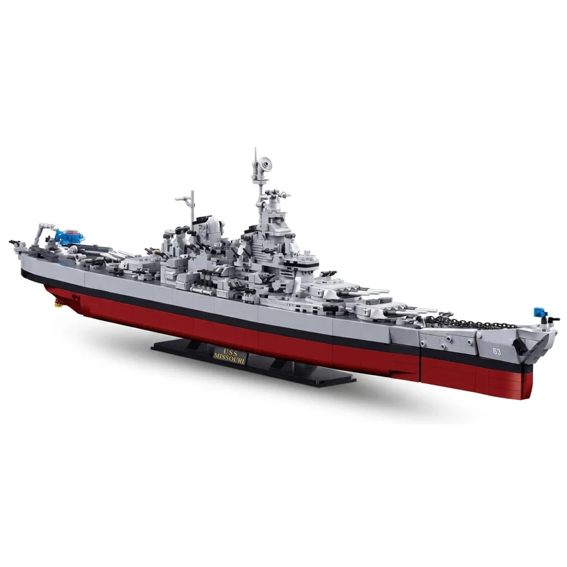 Sluban B1291 Model Kit 1:350 USS Missouri BB63 Mighty Mo Battleship Warship WWII Navy Vessel Boat Military Blocks DIY Set Toy