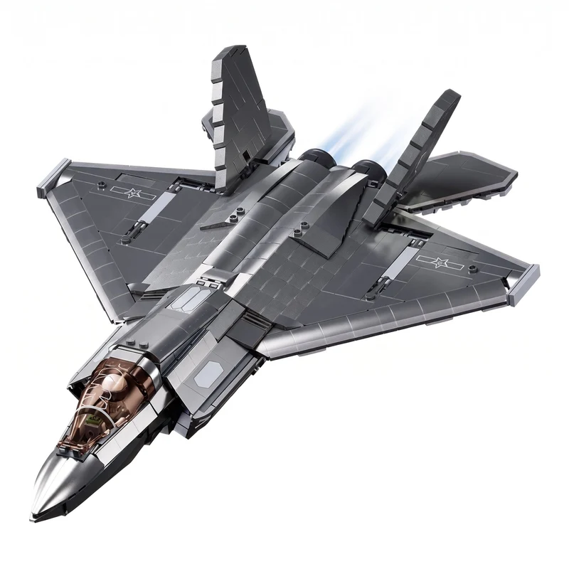 Sluban B1186 Model Kit 1:44 J35 Carrier Fighter Chinese Stealth Jet Plane Modern PLAAF Military Building Blocks DIY Set Toy
