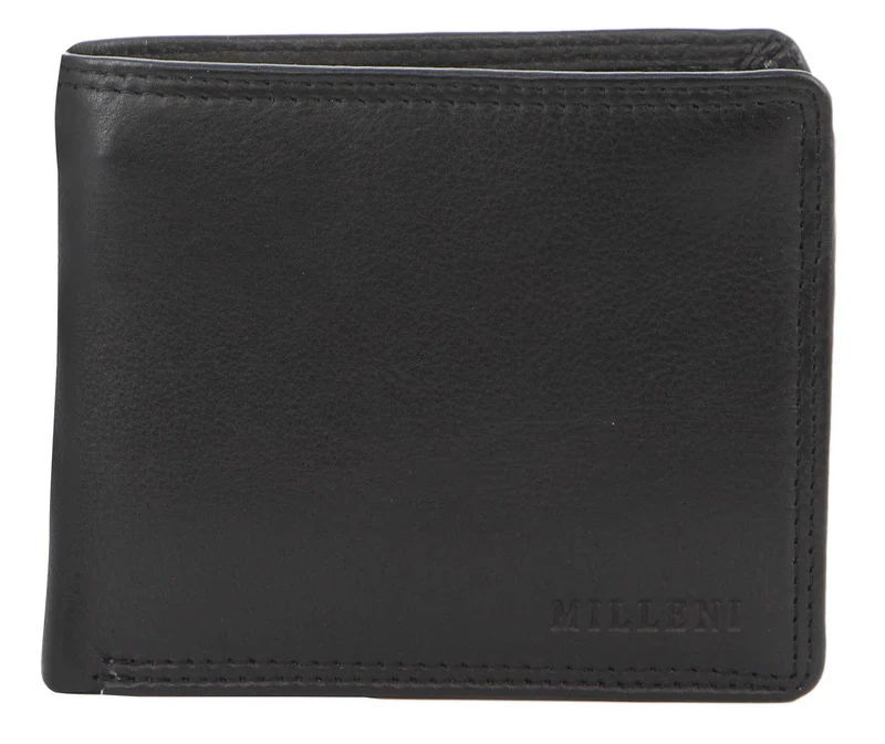 Milleni Men's Leather RFID Protected Card/Cash Flat Wallet 10cm Black