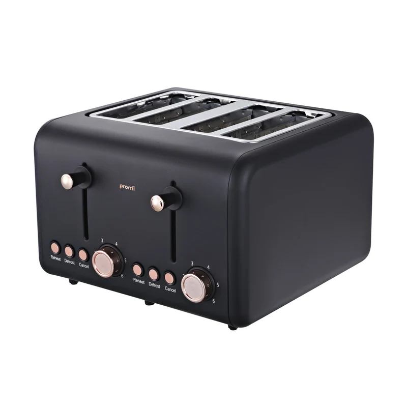 Pronti 4 Slice Stainless Steel Toaster Rose Trim Collection (Black)