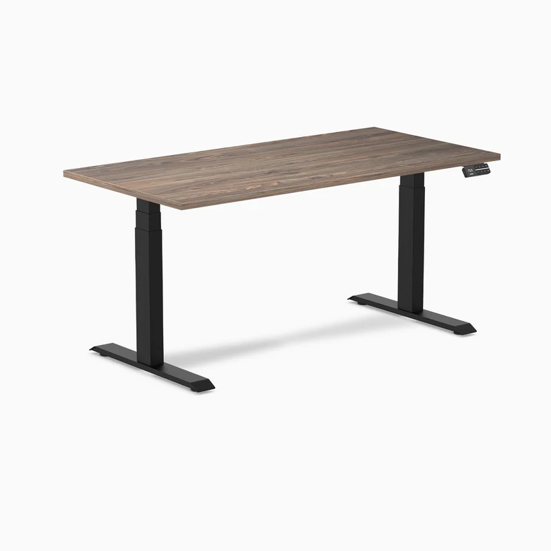 Desky Dual Melamine Sit Stand Desk 150cm Natural Walnut Desktop and Matte Black Frame