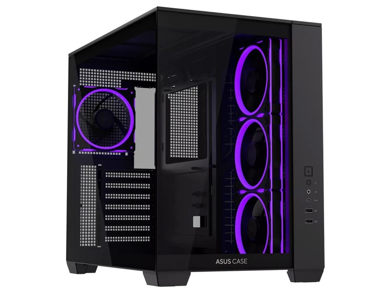 ASUS A32 PLUS TG ARGB Dual Chamber Panoramic Tempered Glass ATX Mid Tower Case - Black