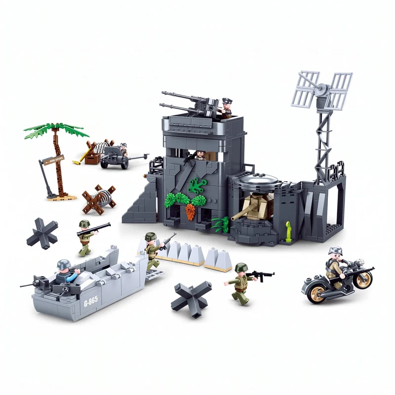 Sluban B0861 Model Kit WWII Atlantic Wall Coastal Bunker Defense Normandy DDay Military Base Outpost Army DIY Set Toy