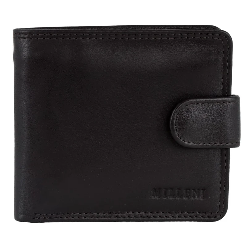 Milleni Men's Leather Card/Cash RFID Protected Tab Wallet 11cm Black