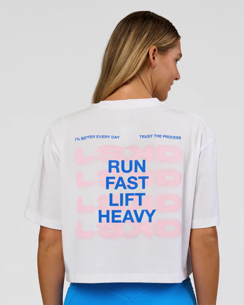 Run Fast Lift Heavy FLXCotton Cropped Tee - White