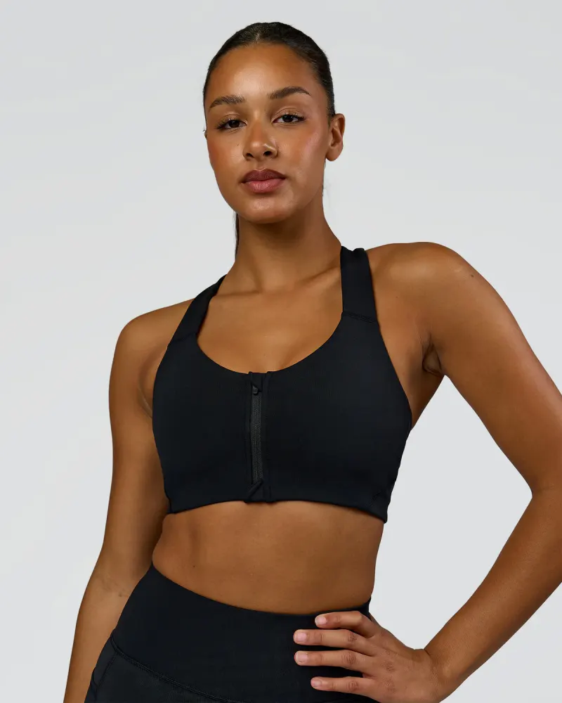 Elarra Zip Front Sports Bra - Black