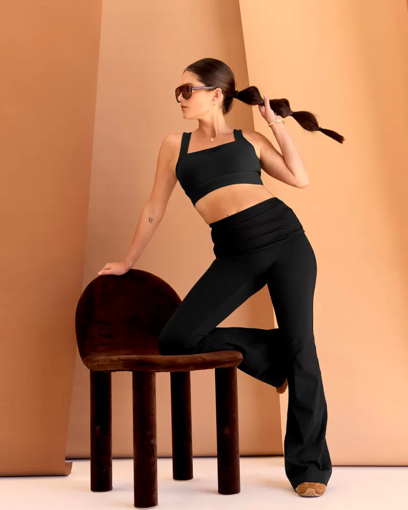 CF Fold Over High-Rise Flared Legging - Black