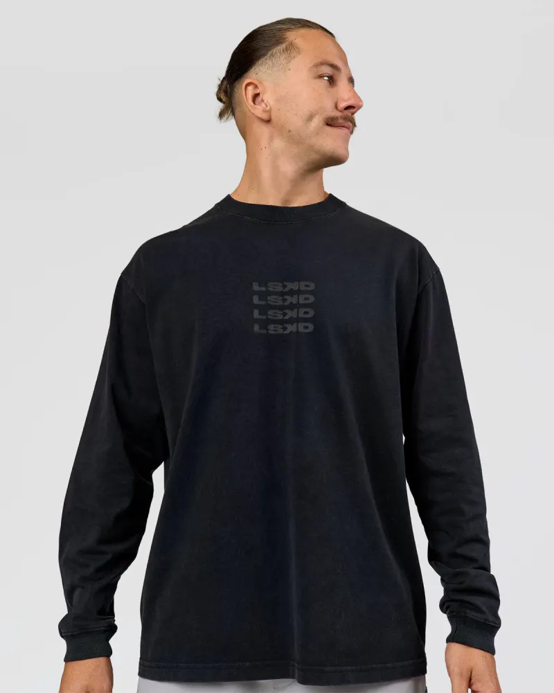 Move Fast Heavyweight Oversized Long Sleeve Tee - Black Washed