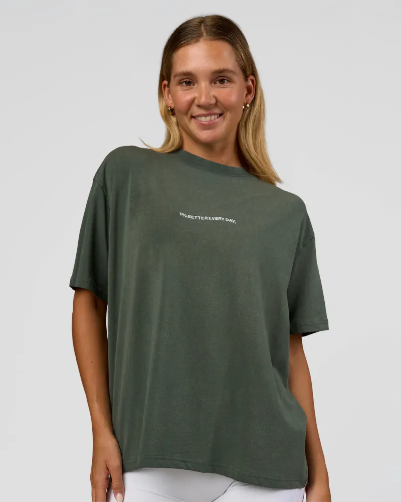 Go-To 1% Better Every Day FLXCotton Oversized Tee - Carbon Green Washed-White