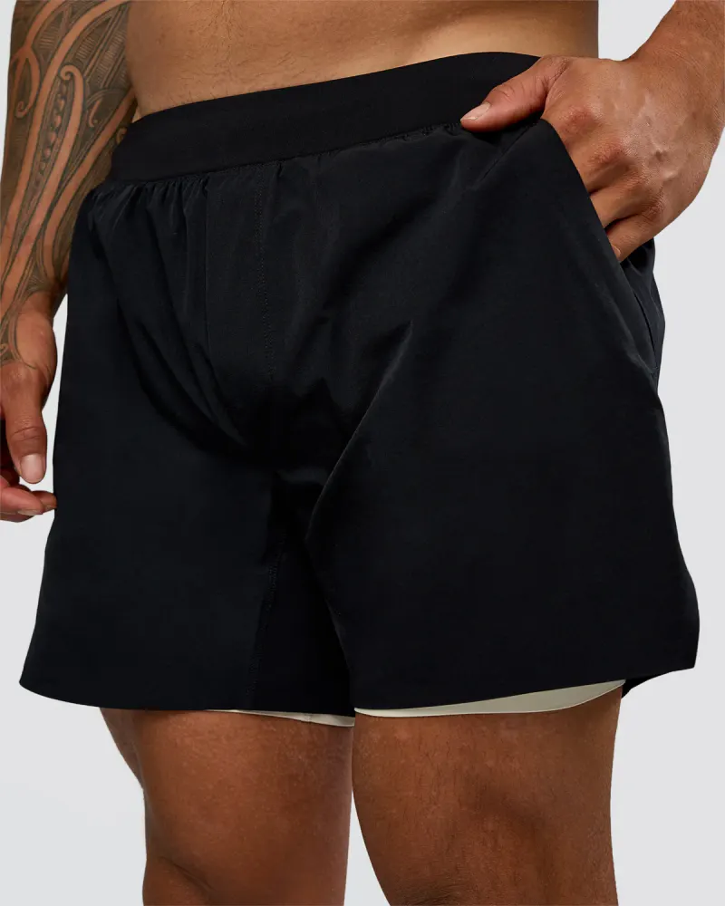 Hybrid Lined 5" Short - Black-Shale Beige