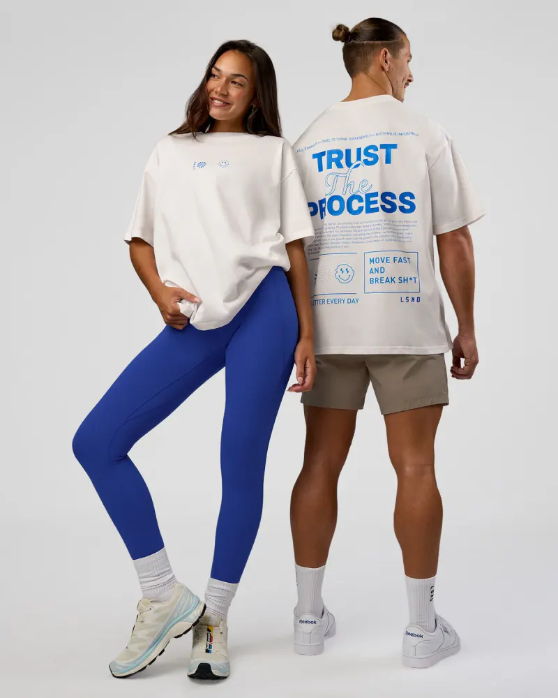 Trust The Process Heavyweight Unisex Oversized Tee - Off White-Electric Indigo