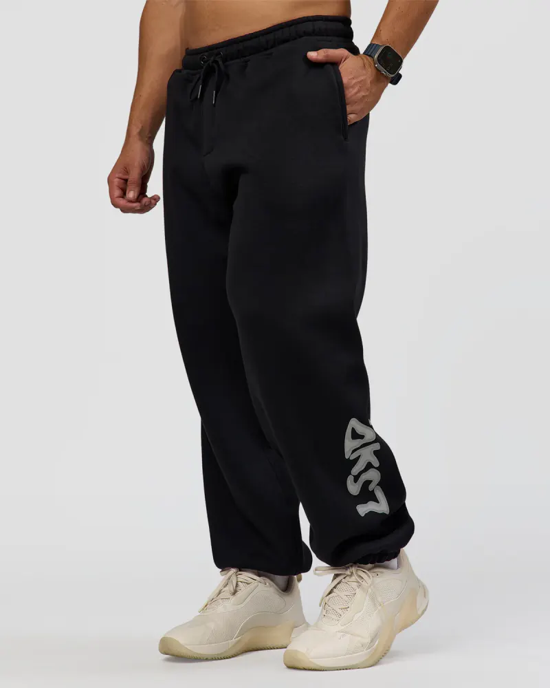 Static Grit Baggy Track Pant - Black-Alloy