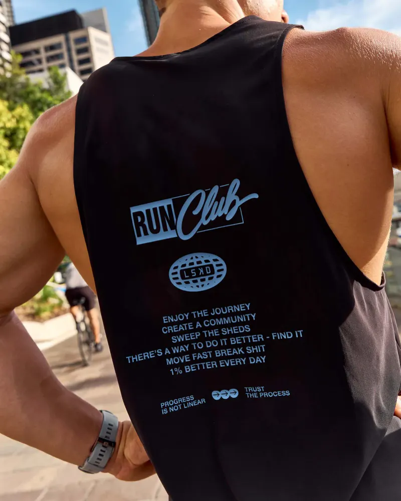 Cadence Run Club Script Values Tank - Black-Palace Blue