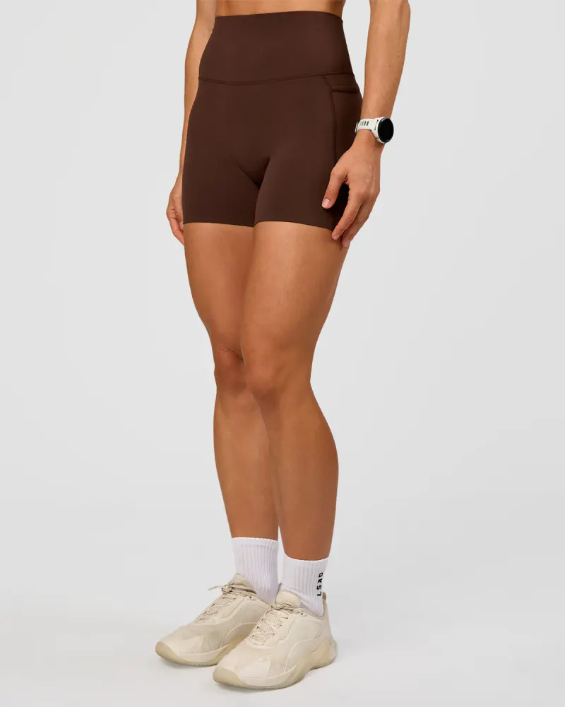 Elixir Ultra High-Rise 4" Short Pockets - Hot Chocolate