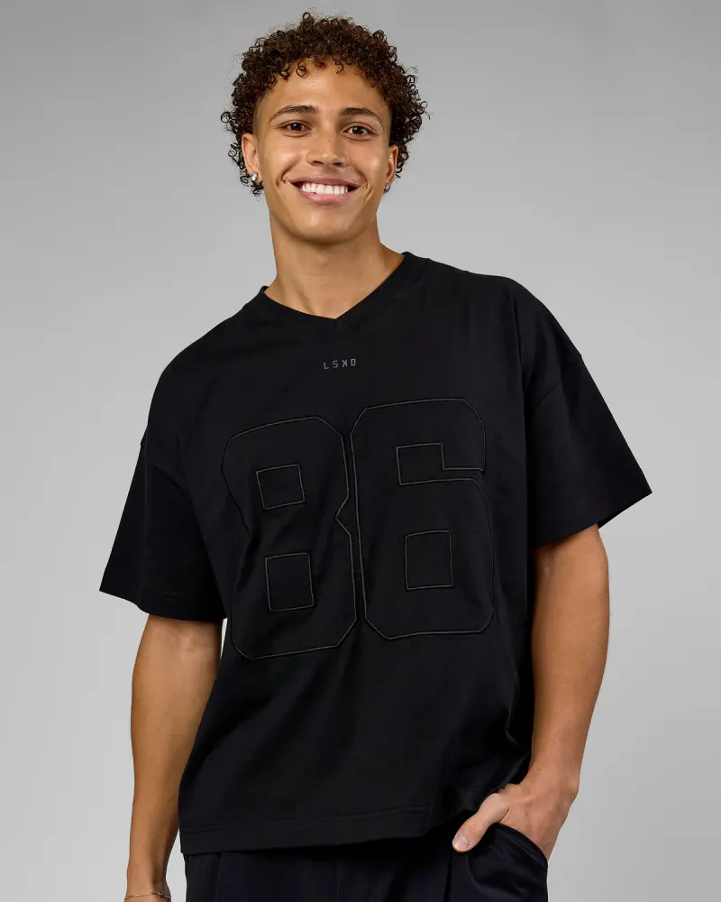 86 V-Neck Oversized Tee - Black-Black