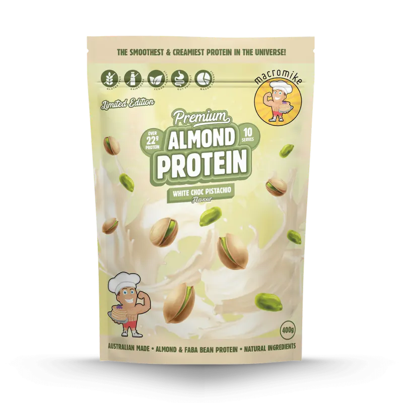 White Choc Pistachio Premium Almond Protein (400g Bag)