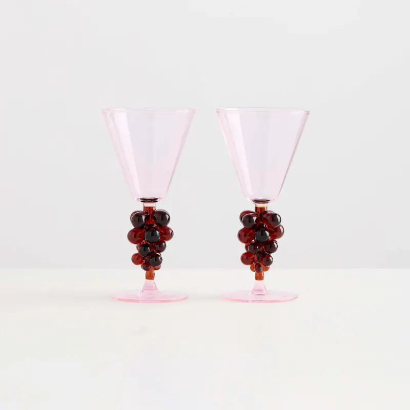 2 Bordeaux Wine Glasses | Pink & Amber