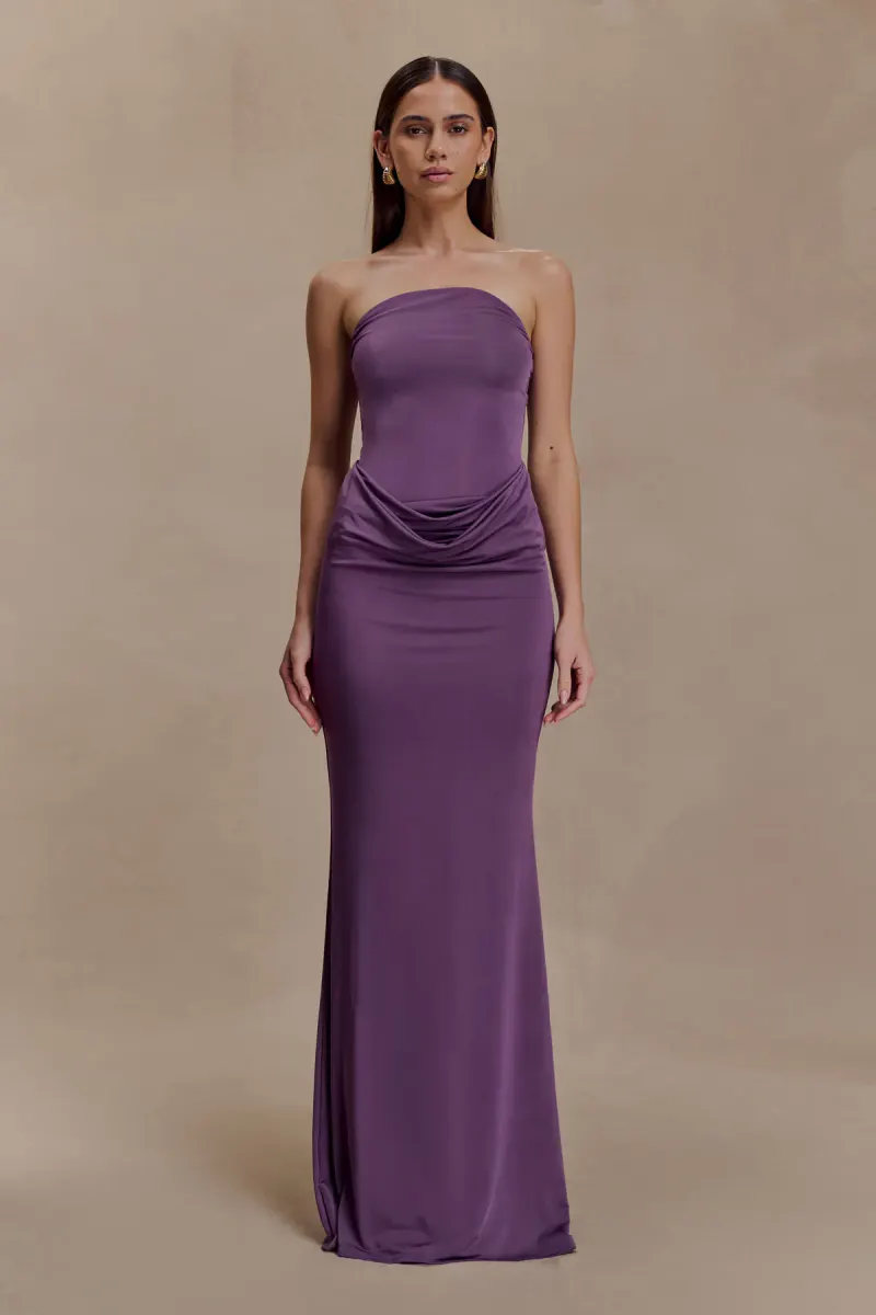 Madison Strapless Slinky Maxi Dress - Purple