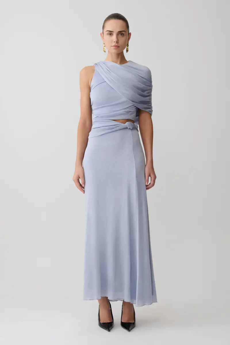 Adrienne Lurex Knot Maxi Skirt - Pastel Blue