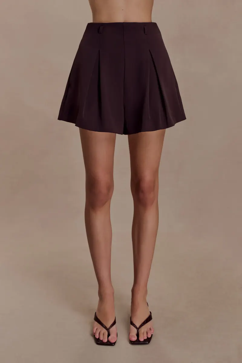 Simone Pleated Suiting Short - Dark Chocolate