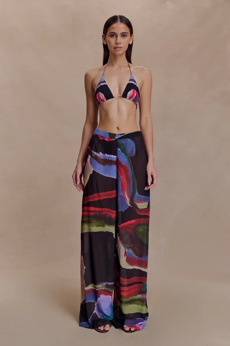 Rachel Chiffon Straight Leg Pants - Multi Fluid Reverie Print
