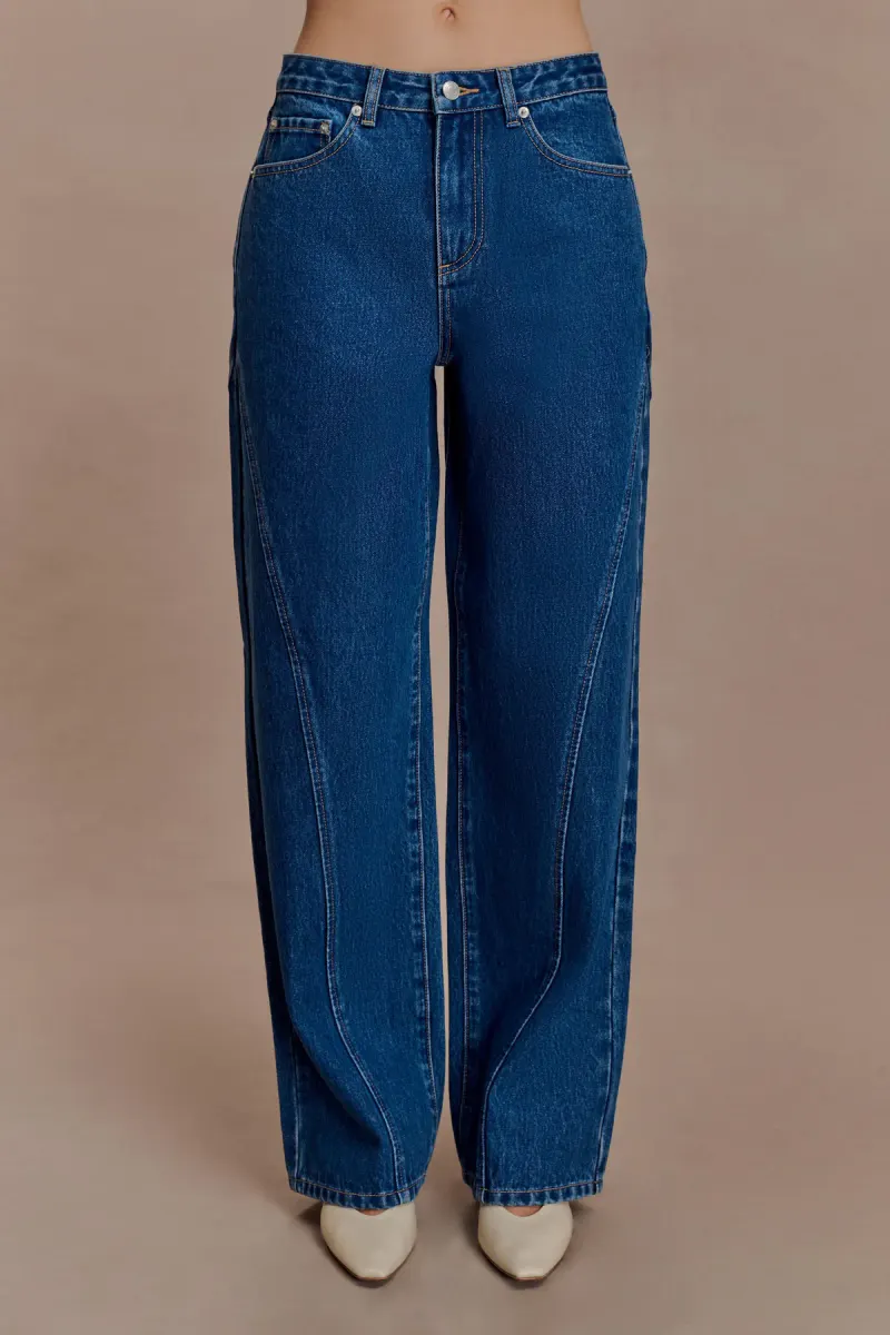 Georgette Mid Rise Paneled Denim Jeans - Dark Blue