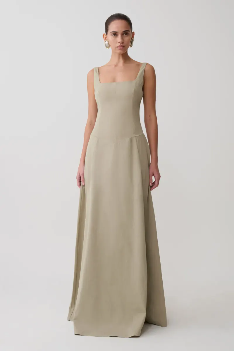 Salma Drop Waist Cotton Maxi Dress - Sage