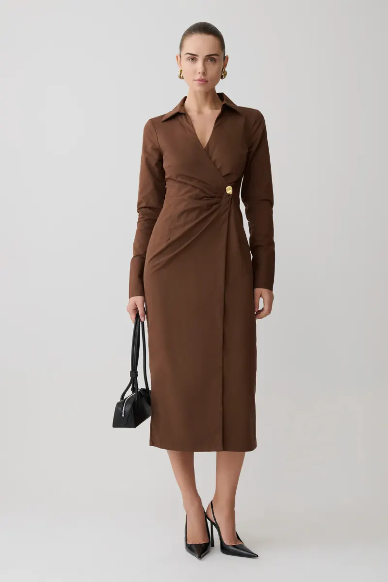Mikaila Asymmetric Shirt Dress - Dark Chocolate