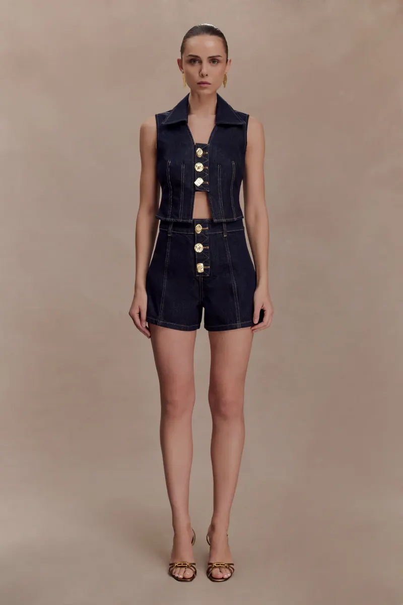 Demi High Waisted Denim Shorts - Washed Indigo Blue