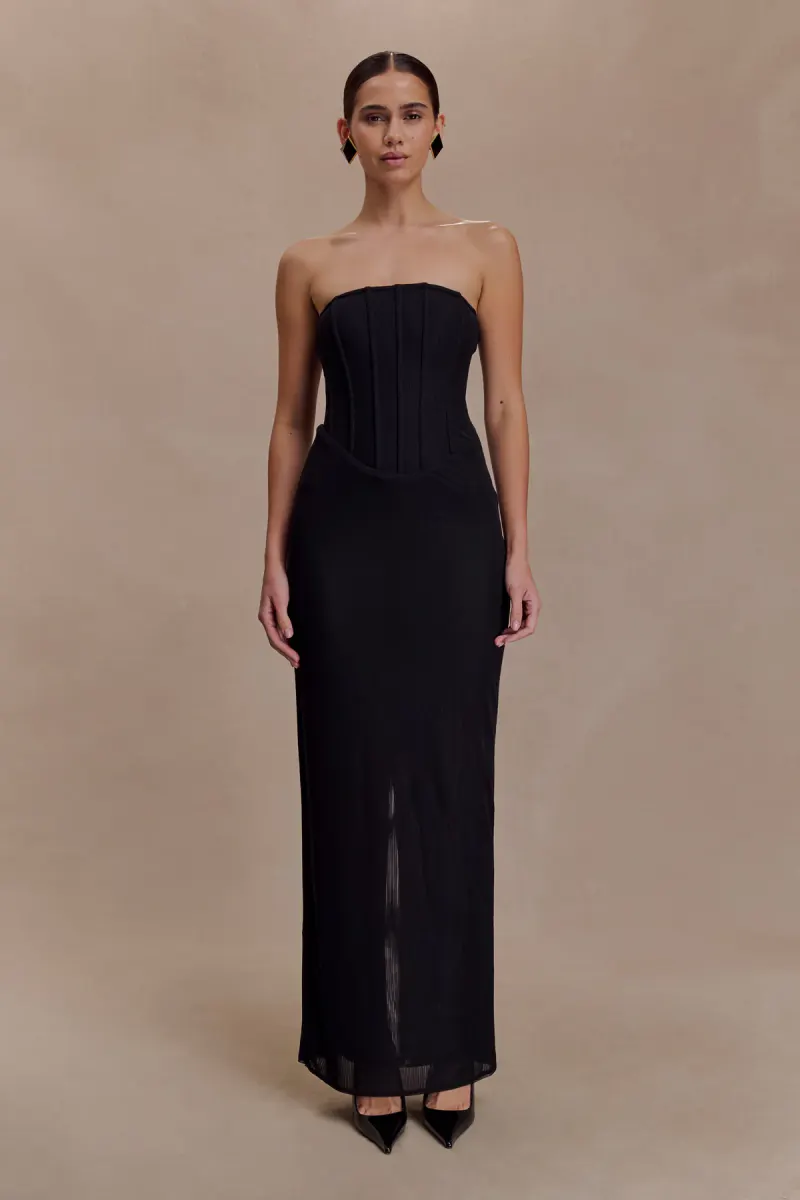 Gemma Strapless Mesh Maxi Dress - Black