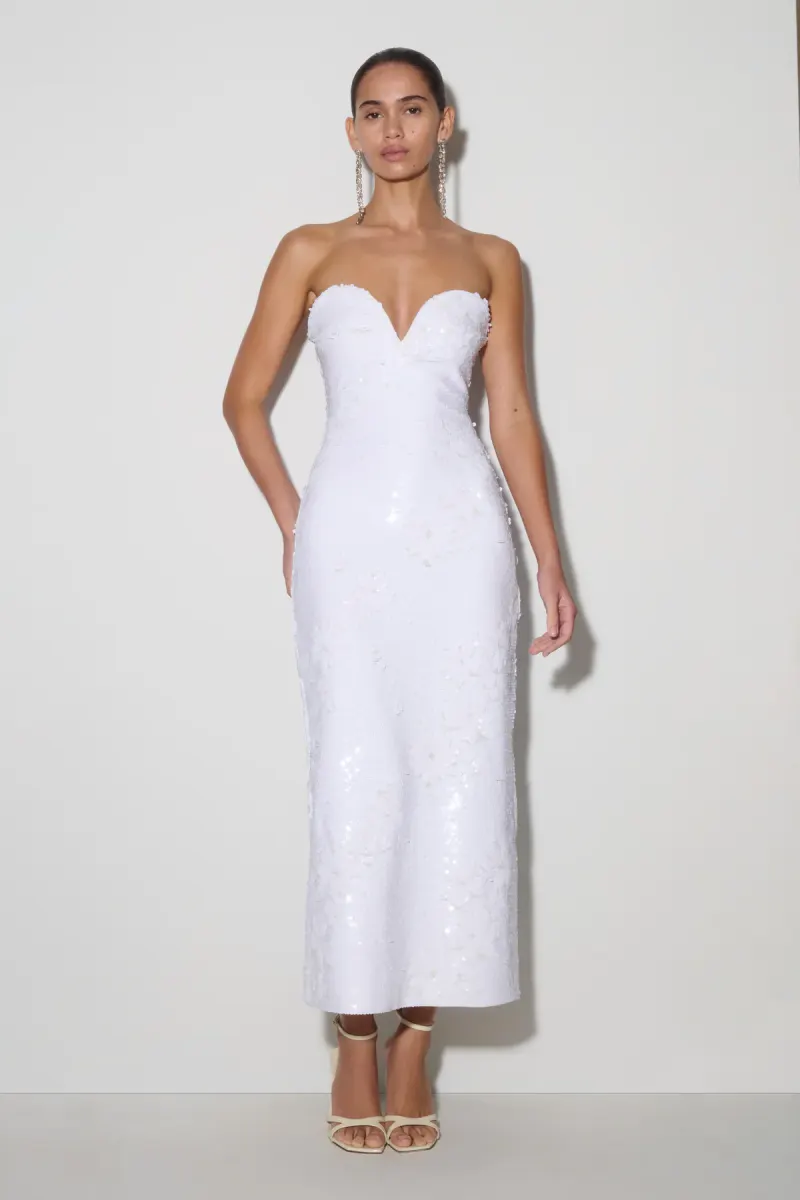 Maisie Strapless Sequin Midi Dress - White