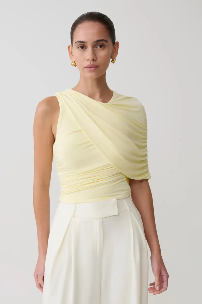 Adrienne One Shoulder Slinky Top - Lemon
