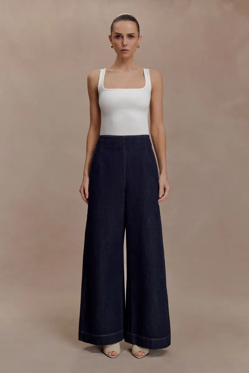 Maral High Waisted Dart Jeans - Washed Indigo Blue