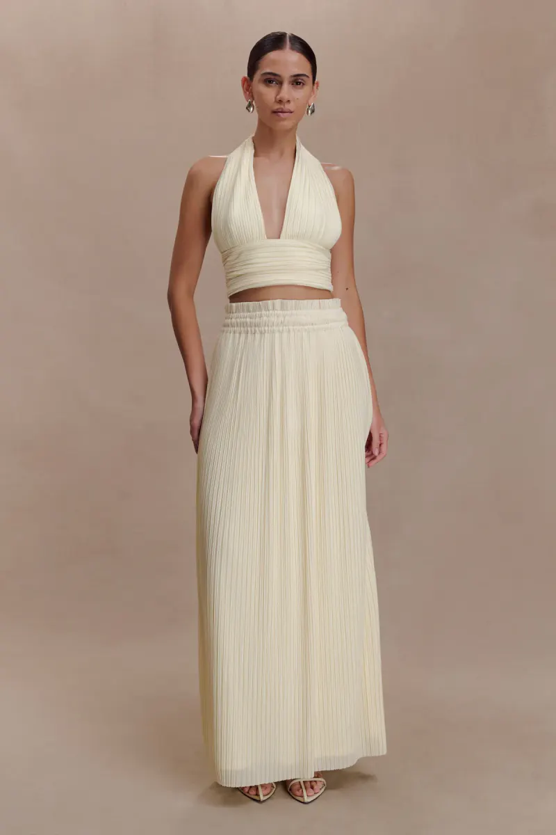 Amaris Gathered Plisse Maxi Skirt - Lemon