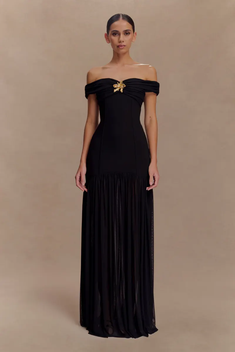 Kellie Off Shoulder Crepe Maxi Dress - Black