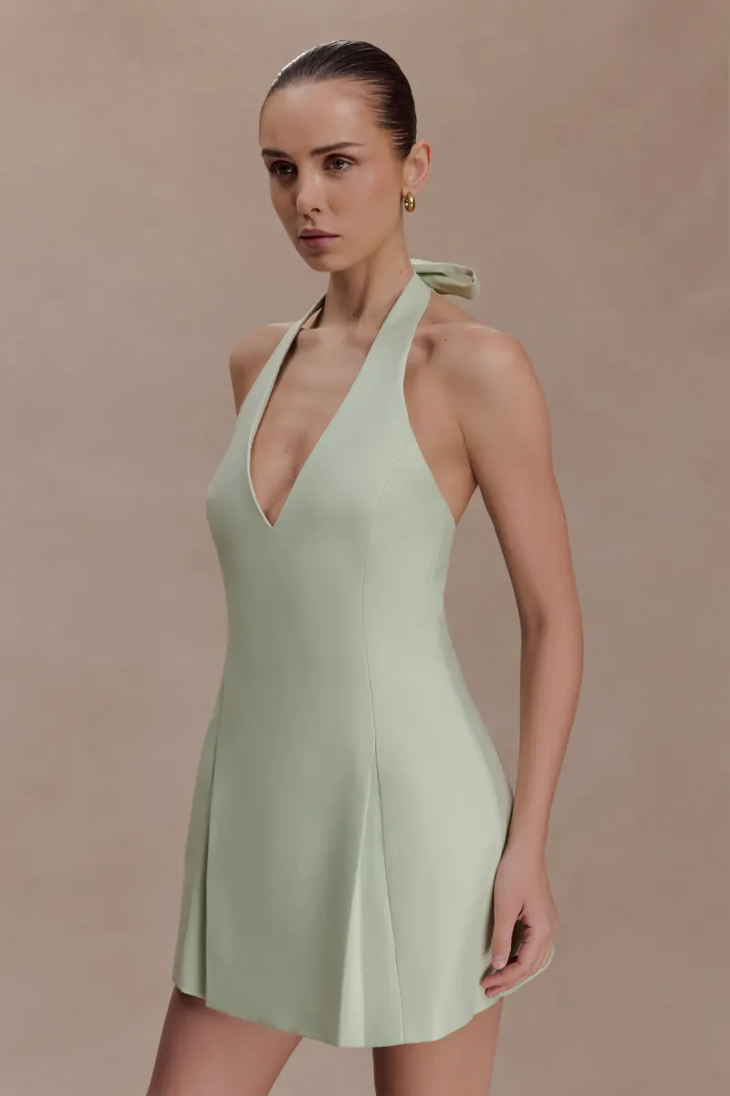 Nelly Halter Neck Cotton Mini Dress - Sage