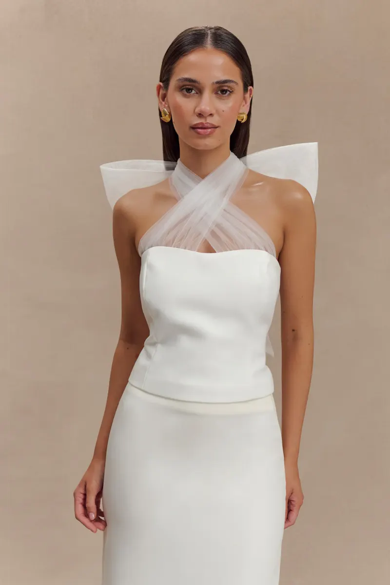Maryam Tulle Bow Top - White