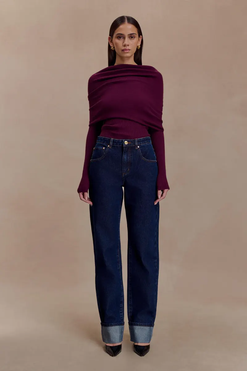 Kirralee Straight Leg Cuffed Jeans - Indigo Blue