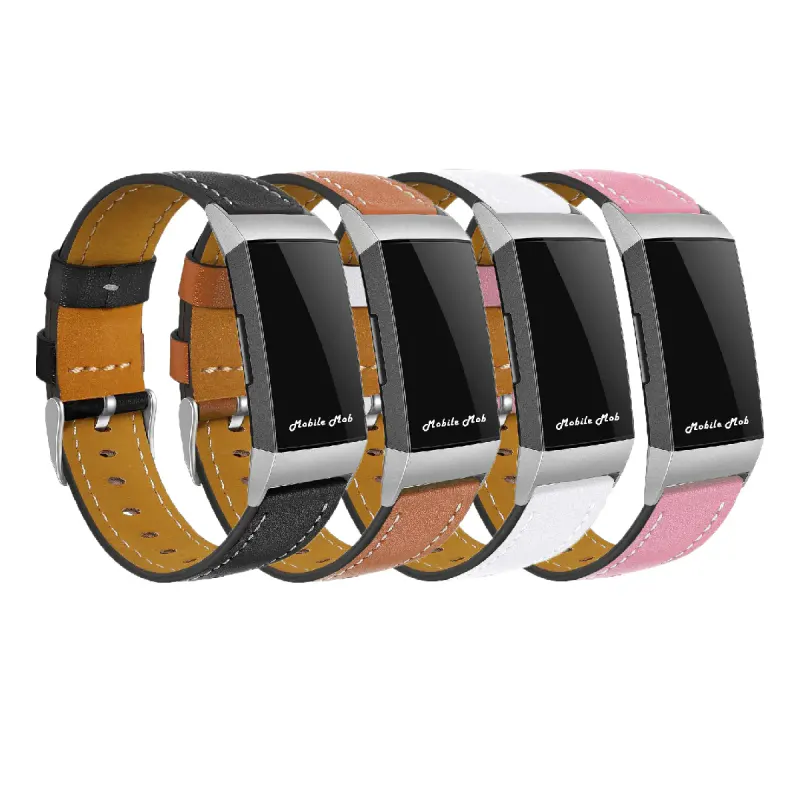 Leather Fitbit Charge 3 & Charge 4 Band Replacement Strap with Stainless Buckle