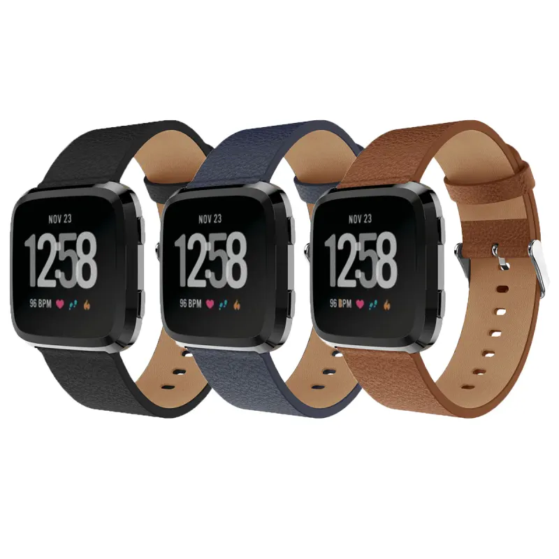 Leather Fitbit Versa & 2 Band Replacement Strap with Buckle