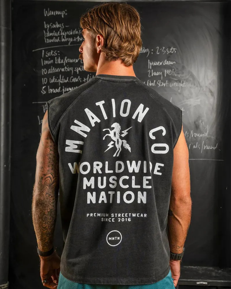 MNation Co Vintage Boxy Muscle Tank - Washed Black