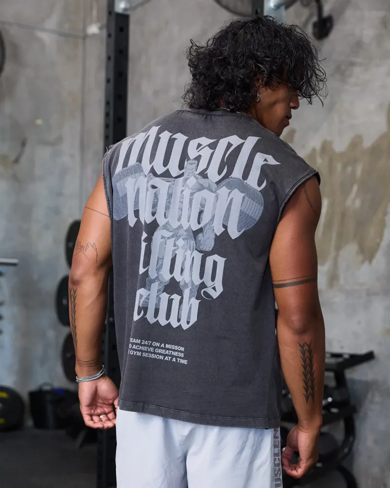 Lifting Club Vintage Boxy Muscle Tank - Washed Black