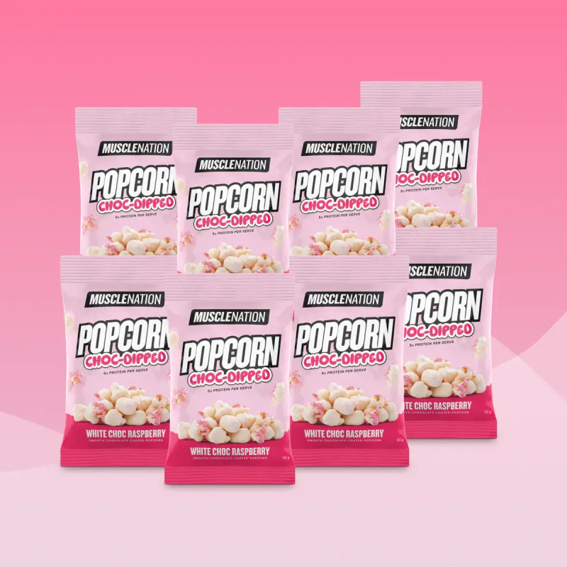 POPCORN CHOC-DIPPED - White Chocolate Raspberry - Box of 8