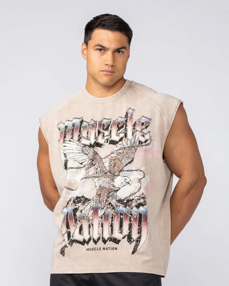 Take Flight Vintage Boxy Muscle Tank - Washed Beige